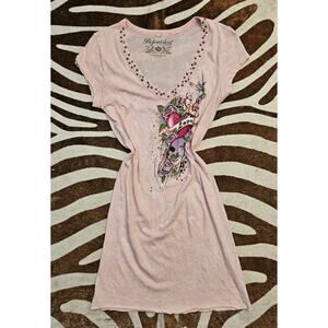 Vintage Bejeweled Y2K Body Con T-shirt Dress Ed Hardy Style Sz M